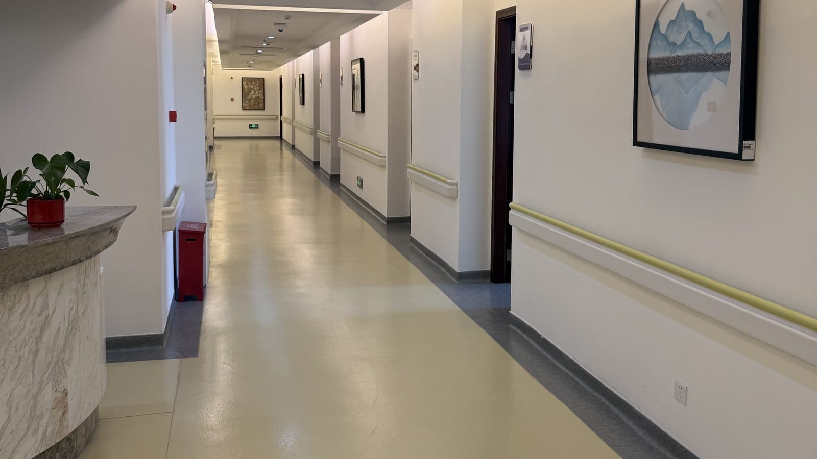 Ward corridor with wall handrails at Hainan Boao Luyi Hospital