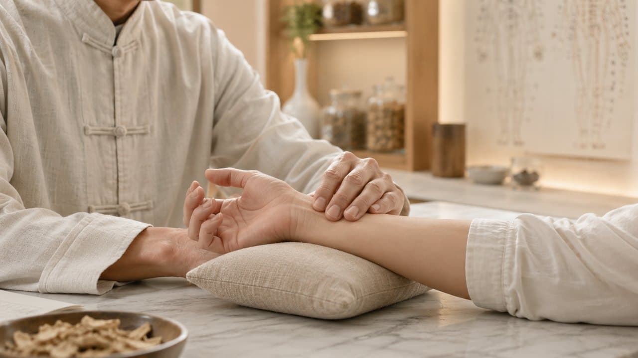Pulse diagnosis: a TCM physician reading the pulse at a patient's wrist